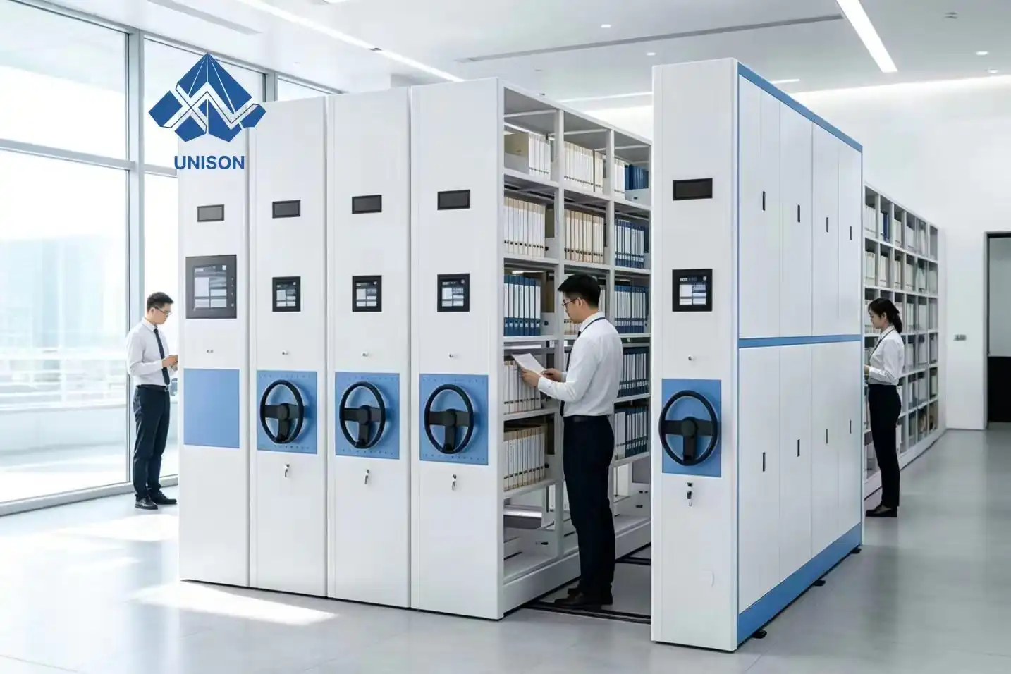 How does a smart mobile shelving system enable digital archive management?